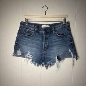 HIDDEN Jeans Shorts Womens L Denim Blue‎ Distressed Frayed Hem Casual